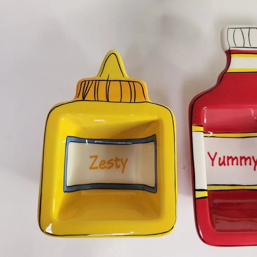 Hallmark Summer Condiment Dishes Set of 3‎ Yummy Crunchy Zesty  Ketchup Mustard